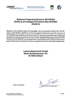 Statement Regarding Directives 2011/65/EU (RoHS 2) and 2015/863 (RoHS 3)