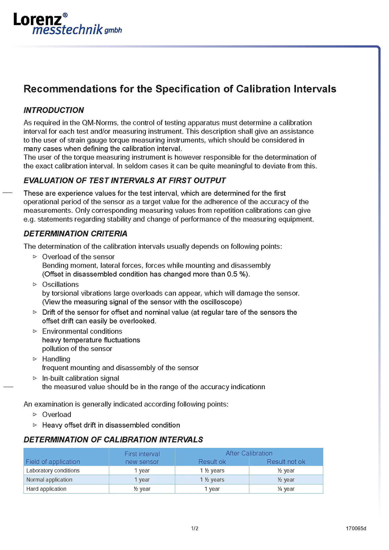 Recommendation for Calibration Intervals 