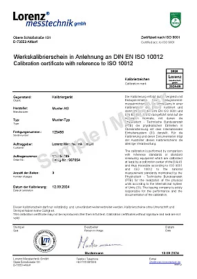 Muster-Werkskalibrierschein