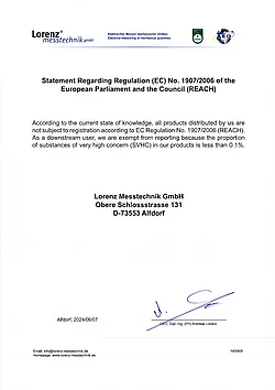 Statement Regarding Regulation (EC) No.1907/2006 (REACH)