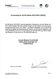 Stellungnahme zur Richtlinie 2012/19/EU (WEEE)