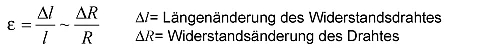 Formel über den Zusammenhang zwischen mechanischer Dehnung eines Widerstandsdrahtes und seiner Widerstandsänderung