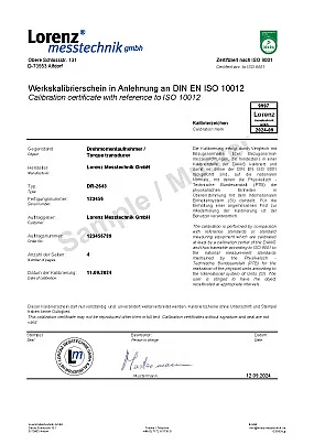 Muster-Werkskalibrierschein