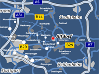 Traveling routes to Alfdorf via autobahn