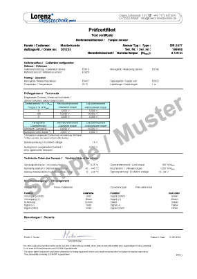 Muster-Prüfzertifikat