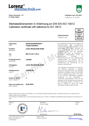 Sample Proprietary Calibration Certificate